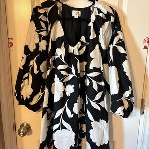 Elegant Black and White Floral Dress